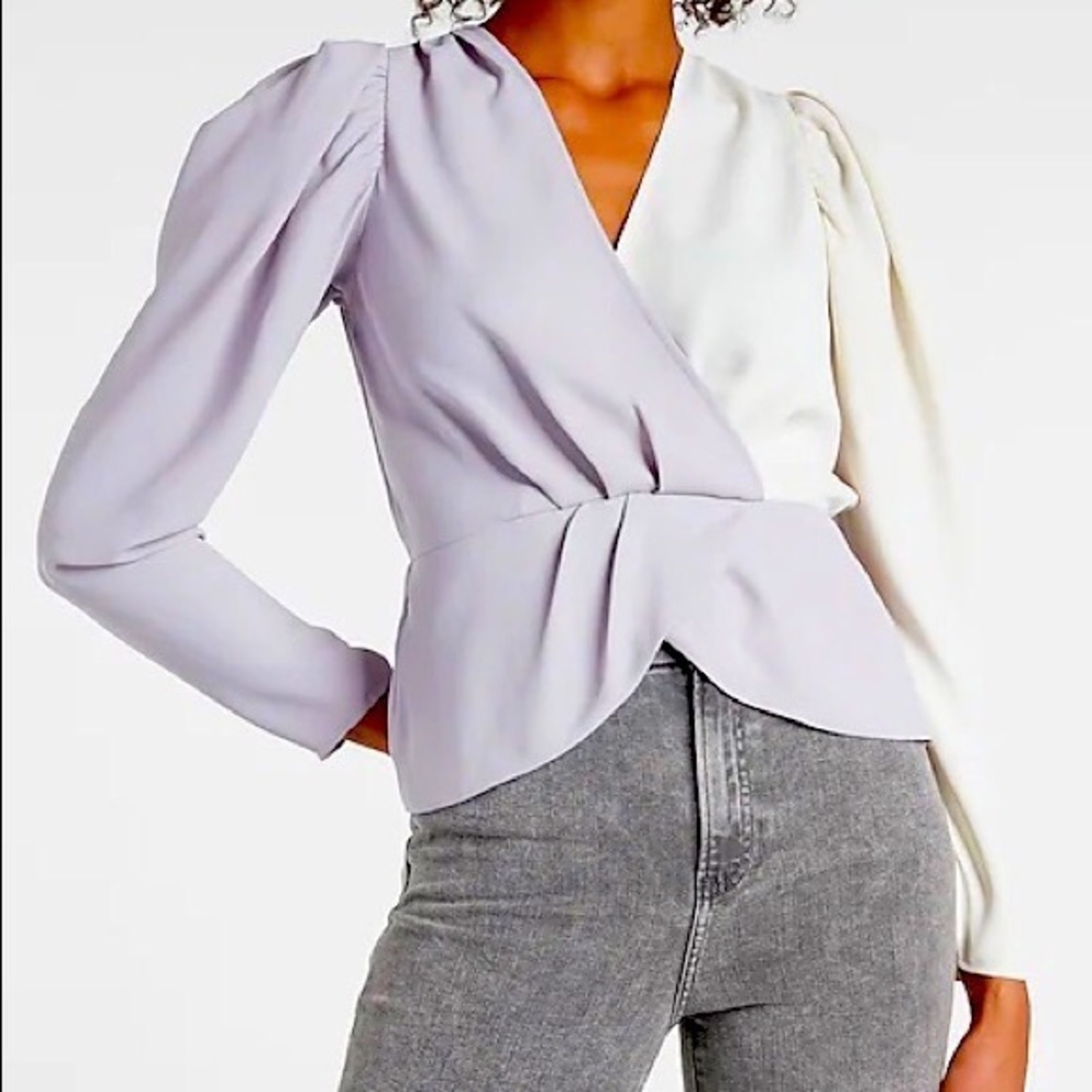 NWT Express Color Block Faux Wrap Peplum Top
